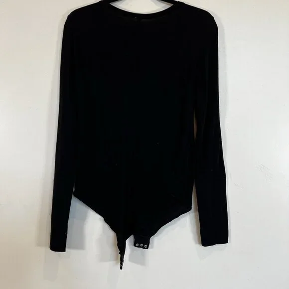 Free People Intimates Scoop Neck Long Sleeve Black Body Suit L - Picture 9 of 9